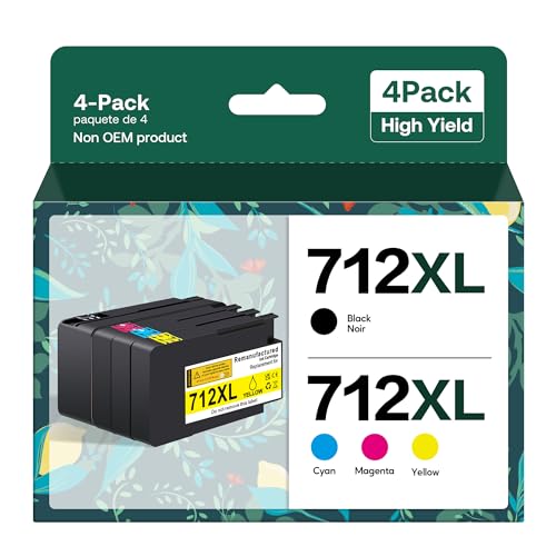 Forzik 712XL 712 Ink Cartridges Compatible for HP 712 712XL Ink Cartridges for HP DesignJet T630 T650 T210 T250 T230 Printers (4 Pack, 80ml Black + 29ml Cyan/Magenta/Yellow)