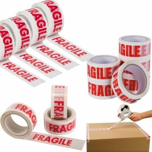 HOT BARGAINS Pack of 12 Fragile Tape Roll Size 48mm x 66 Metre Very Strong No Noise Thick Tape for Industrial Packaging Boxes and Packages
