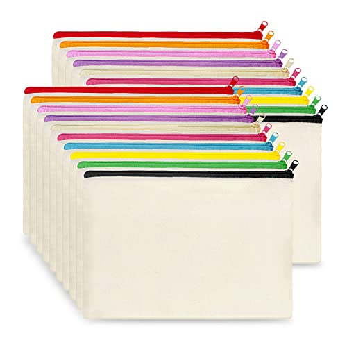 Koolmox 20 Pcs Beige Canvas Pouch with Zipper, 10 Colors, Blank for DIY, Wedding, Bridesmaid, Cosmetic Pouches, Travel Bags