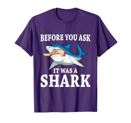Before You Ask it was a Shark Leg Amputee Amputation T-Shirt, Men, Purple, Medium