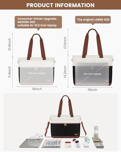 Image of LOVEVOOK Upgrade Version Work Bags for Women 15.6 Inch Laptop Bag Large Capacity Mutiple Pockets Teacher Bag Water Resistant Canvas Tote Bag Purse for Office Travel College Nurse Teacher, Black Brown