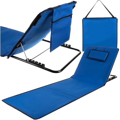 TRIZAND Tumbona de playa con respaldo y cojín cervical, 5 niveles, ajustable, resistente al agua, plegable, color azul 23617