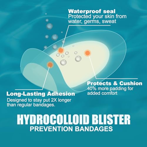 36PCS Hydrocolloid Blister Bandages – Waterproof Blister Bandages for Feet & Toes – Blister Pads, Blister Cushions for Blister Prevention & Relief – Long-Lasting Heel Protectors for Shoes
