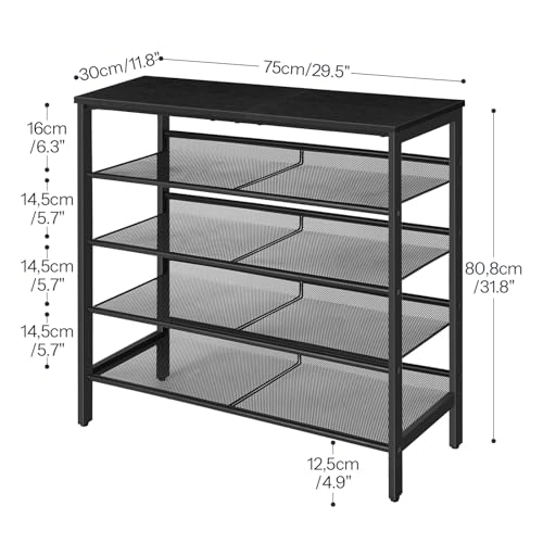 Image of HOOBRO Shoe Rack for Entryway, 5-Tier Shoe Organizer with Adjustable Mesh Shelves, 12-16 Pairs of Shoes, Spacious Floor Mount, Metal, Industrial, Shoe Shelf for Closet, Black BB12XJ01