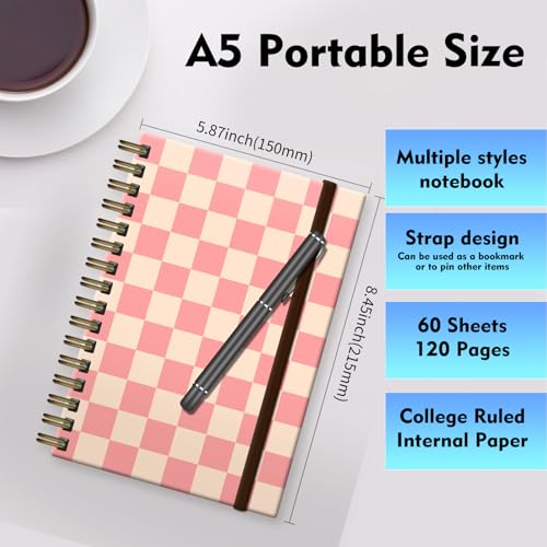Carnet de notes A5 ligné de qualité supérieure à double fil rose