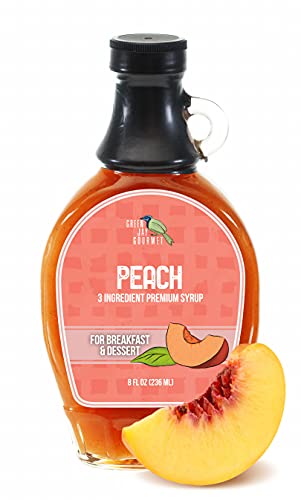 Image of Green Jay Gourmet Peach Syrup - 3 Ingredient Non GMO Fruit Syrup - 8 oz | Non GMO & Preservative Free, Perfect for Breakfast, Pancakes, Waffles, French Toast, Coffee, Drinks & Desserts