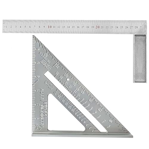 Carpenters Square, Set Square, Speed Square, 7inch Metric Triangle Ruler and 12inch Square Angle Ruler for Multi-Functional High Precision Carpenters Square Tool Layout Tool Kit