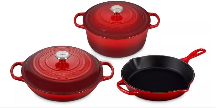 Le Creuset Juego de utensilios de cocina de hierro fundido, 5 piezas, color cereza