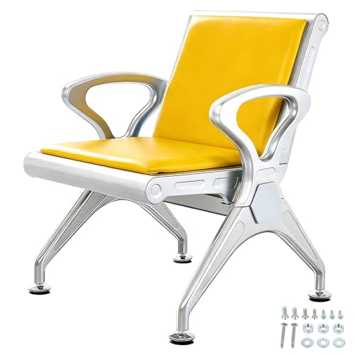 Image of ASerZenith Heavy Duty Waiting Room Chair With Pu Cushion, Modern Commercial Seating With Arms For Office, Clinic Reception,Yellow