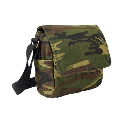 Canvas Shoulder Bag Small Crossbody Messenger Vintage Army Style Lightweight Utility Webbing Tool Haversack - Camo
