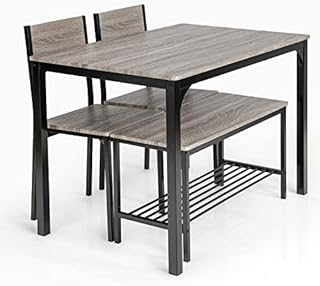 GiantexUK 5PCS Wooden Dining Room Set, Rectangular Table with a Bench and 2 Chairs, Space Saving Kitchen Furniture Set for Living Room, Dining Room and Bar (Grey)