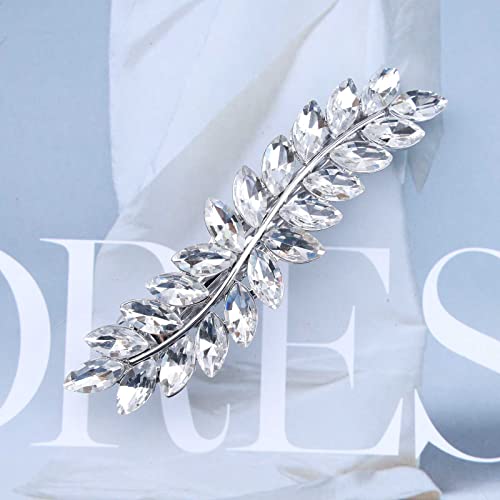 Allereyae Crystal Wedding Hair Clip Barrette Rhinestone Leaf Hair Barrette Clip Silver Cz Bling Bridal Headpieces Decorative Head Clip Headwear Bridal Hair Accessories For Women And Girls (Silver) #TOP3