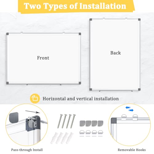 Double-Sided Magnetic Whiteboard, 36" x 24" Dry Erase Board Aluminum Frame for Wall, White Board Marker Board for Kitchen, Memo, School, Home, Office image 5