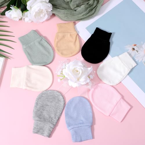 Josojoou 8 Paar Fäustlinge Baby Handschuhe Neugeborene(0–6 Monate) Elastische Kratzfeste Kleinkind Atmungsaktiv Weiche Babyfäustlinge Babygeschenke für Jungen und Mädchen