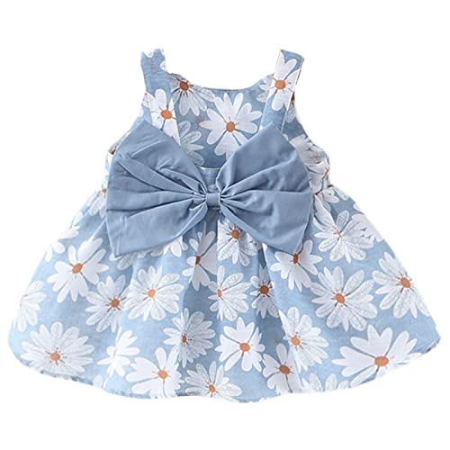Kumrabal Baby Girl Dresses, Cute Baby Girl Clothes,Toddler Flower Girl Birthday Party Summer Sleeveless Backless Bow Sundress(Blue With Chrysanthemum 70Cm) #TOP9