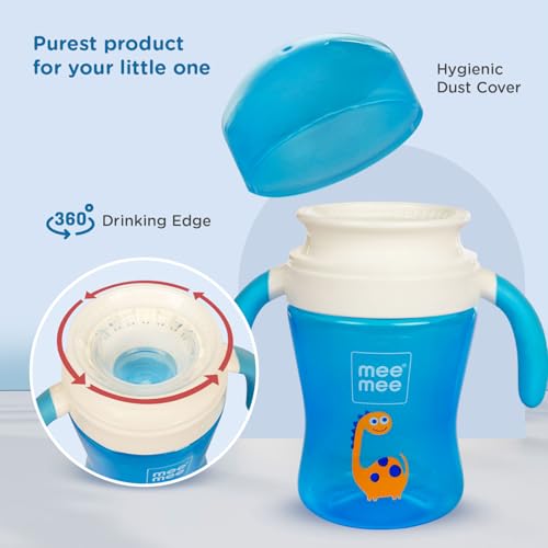 Image of Mee Mee 360 Spout Trainer Sipper 240 ml | Dual Handle, Anti-Leak & Spillproof Sippy Cup | BPA-Free | Dust Cover | Lightweight & Easy Grip Handles (Blue)