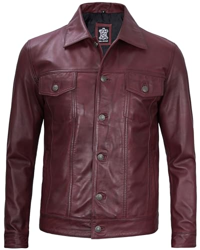 Image of fjackets Real Lambskin Vintage Trucker Leather Jacket Men - Shirt Collar Style Leather Jackets For Mens