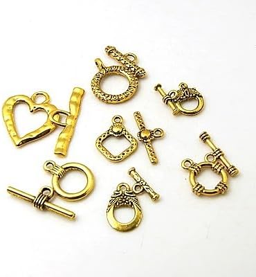 LiQunSweet 10 Sets Mixed Antique Golden Toggle Clasps Toggle Jewelry Clasps IQ End Connectors Bracelet Closure End Clasp for Necklace Jewelry Making DIY Craft