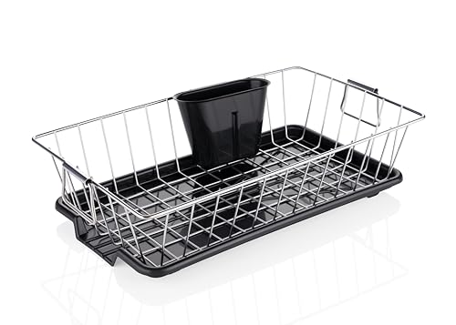 Image of RADIANT Basket Drainer & Dish Drainer Basket for Kitchen /Utensil Stand for Kitchen /Dish Drying Rack with Drainer /Bartan Stand /Dish Rack (17 x 9 Inches - Black)