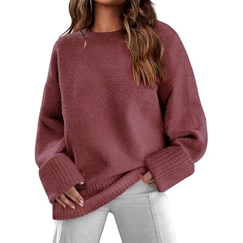 Jhsnjnr Women's Fuzzy Knit Oversized Jumper Cover