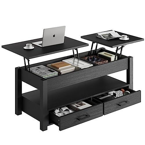 Catálogo para Comprar On-line Salas A Meses Sin Intereses los 10 mejores. 47 HOMELYA Mesa de Centro para Sala - De Madera con Doble Elevación - 2 cajones de Almacenamiento - Varilla de Estrés - Ideal como Mesa para Cafe o Mesa Auxiliar (Negro)