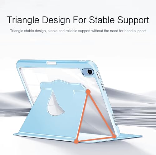 Image of TGK Rotating Case for iPad 10th Gen 10.9 inch 2022 (A2757 / A2777 / A2696) with Pencil Holder 360 Degree Rotation Protective Trifold Stand Cover Clear Back (Sky Blue)