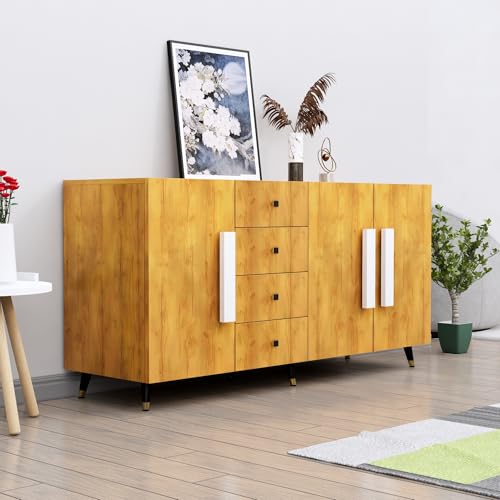 Image of Bniture Wooden Sideboard Cabinet for Living Room | Wooden Storage Cabinet with 3 Door & 4 Drawers | Engineered Wood Multipurpose Cabinet with Spacious Shelves for Home & Office | Giant Wood