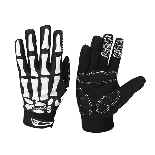 FRCOLOR Full Finger Cycling Gloves Skeleton Pattern Black White Slip Breathable Comfortable Compression for Bike Riding Sports Outdoor Activities