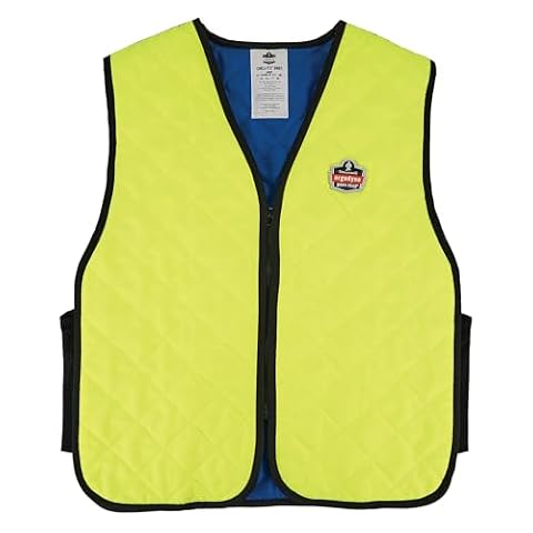 Ergodyne Chłodząca odzież robocza, wbudowane polimery, zapinana na zamek błyskawiczny, na narzędzia, limonkowa, rozmiar 3XL