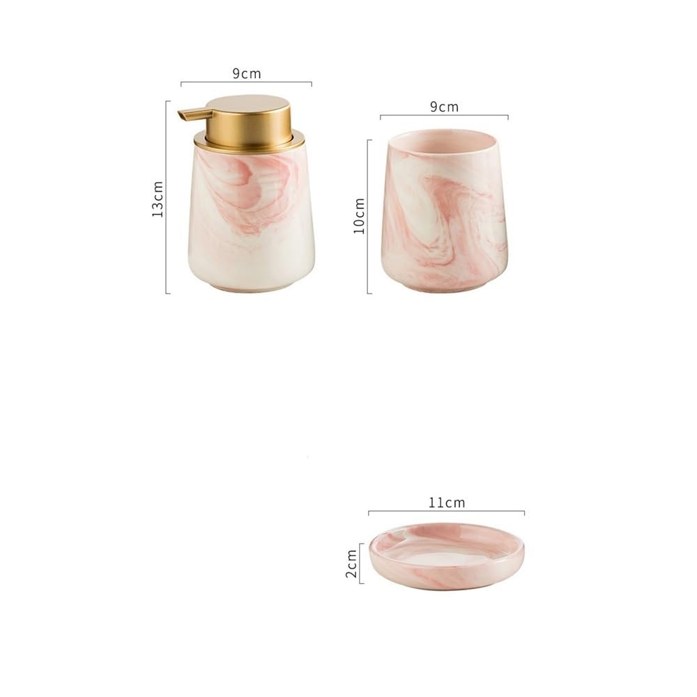 Juego de Accesorios de baño de 3 Piezas: dispensador de jabón espumoso de cerámica con decoración de mármol rústico, Soporte for Espuma y Cepillo de Dientes/Vaso, Bandeja.(Gray)