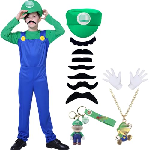 Kitimi Mari Kostüm Kinder Kostüm mit Bodysuit Cap Schlüsselanhänger und Handschuhen Karneval Halloween Cosplay Dekoration für Junge Mädchen Kinder(Grün L)