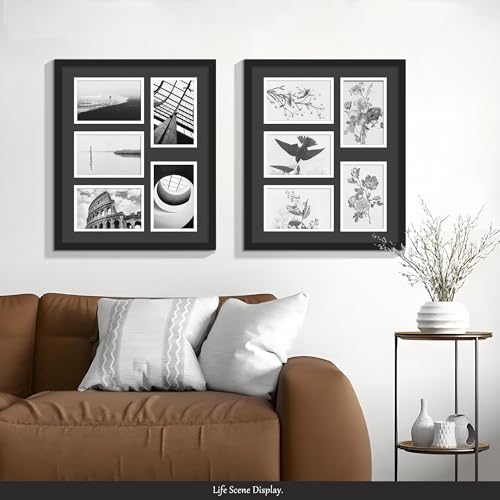 Image of DUENPY 12.5x15 Collage Picture Frame, 4x6 Collage Picture Frame, Displays Five 4x6 inch Photos, Wall Decor Wall Hanging or Tabletop, Black Mat.