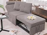 OHOHOLIVE Sleeper Sofa Bed 4-in-1 Convertible Couch, Linen Fabric Love seat Couch with 2 Throw Pillow, Single Recliner for Small Space with 5 Adjustable Angles Backrest