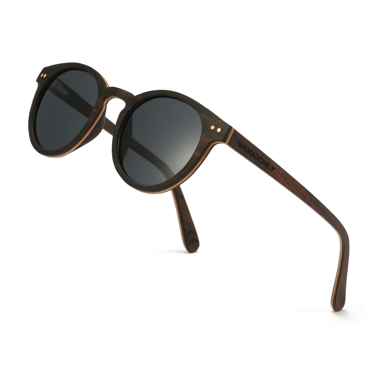 Holz Runde Polarisierte Sonnenbrille - Mode Stil Hölzerne Sonnenbrille mit Bambus Etui für Herren und Damen Perfekte Geschenke
