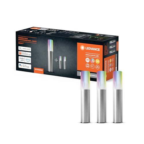 Ledvance Smarte LED Gartenleuchte mit WiFi Technologie, Erweiterungspaket mit 3 LED Garten Poles für Außen, RGB-Farben änderbar, Kompatibel mit Google und Alexa Voice Control, SMART+ WIFI GARDEN POLE