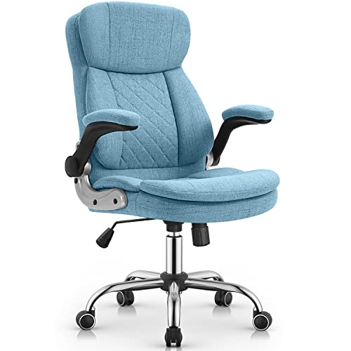 Yamasoro Ergonomic Executive Office Chair, High Back Lumbar Support Computer Desk Chairs With Wheels And Flip-Up Arms, Linen Fabric, Blue #TOP19