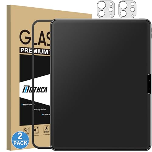 Mothca 2 Pack Matte Glass Screen Protector for iPad Pro 13-inch M4 2024 (7th Gen) + 2 Pack Camera Lens Protector with Installation Frame, Anti-Glare & Anti-Fingerprint Tempered Glass, Smooth as Silk