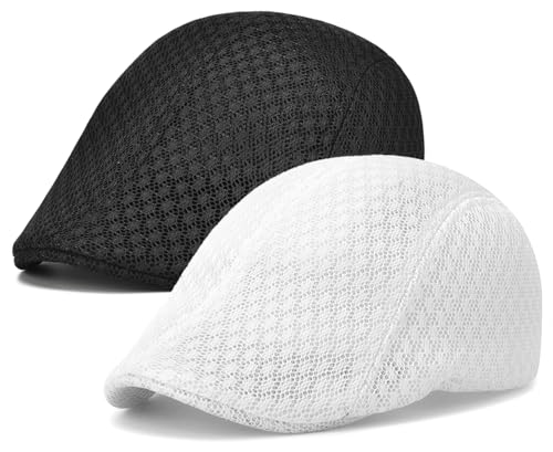 2 Pack Teenagers' Mesh Cap Breathable Summer Newsboy Hat Adjustable Beret Ivy Cap Irish Riding Hiking Hats