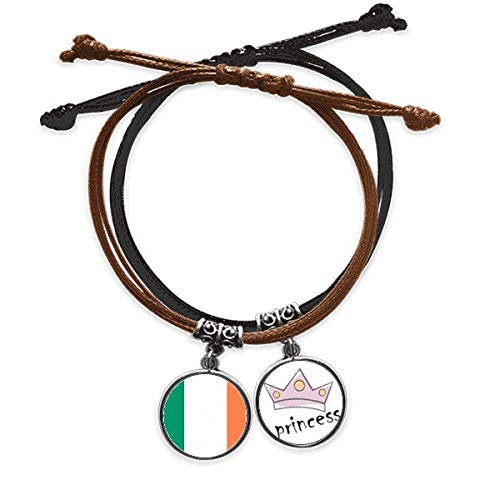 Pulsera de la bandera de Irlanda con acabados de cuero fino y cordón artesanal