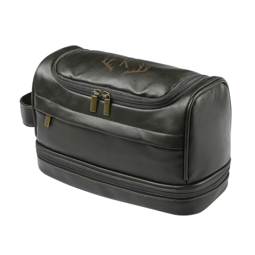 Trousse de toilette homme voyage personnalisée en cuir vert