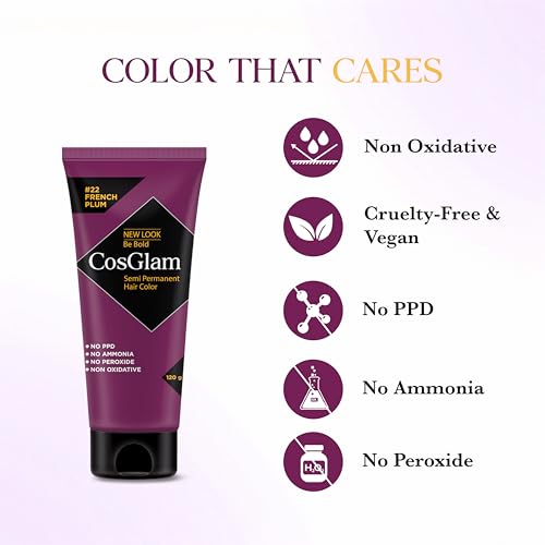 Image of Semi Permanent Hair Color for Women & Men, (120g, #22 French Plum) Enriched with Conditioner, Glossy Finish, No Ammonia, No Peroxide & Non Oxidative, Vegan Highlights Colorful Hair Dye