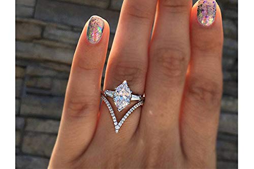 Metmejiao Rose Gold Gold Plated Created White AAA Cubic Zirconia Bridal Princess Cut Wedding Band Engagement Ring Set for Best Gifts (7)