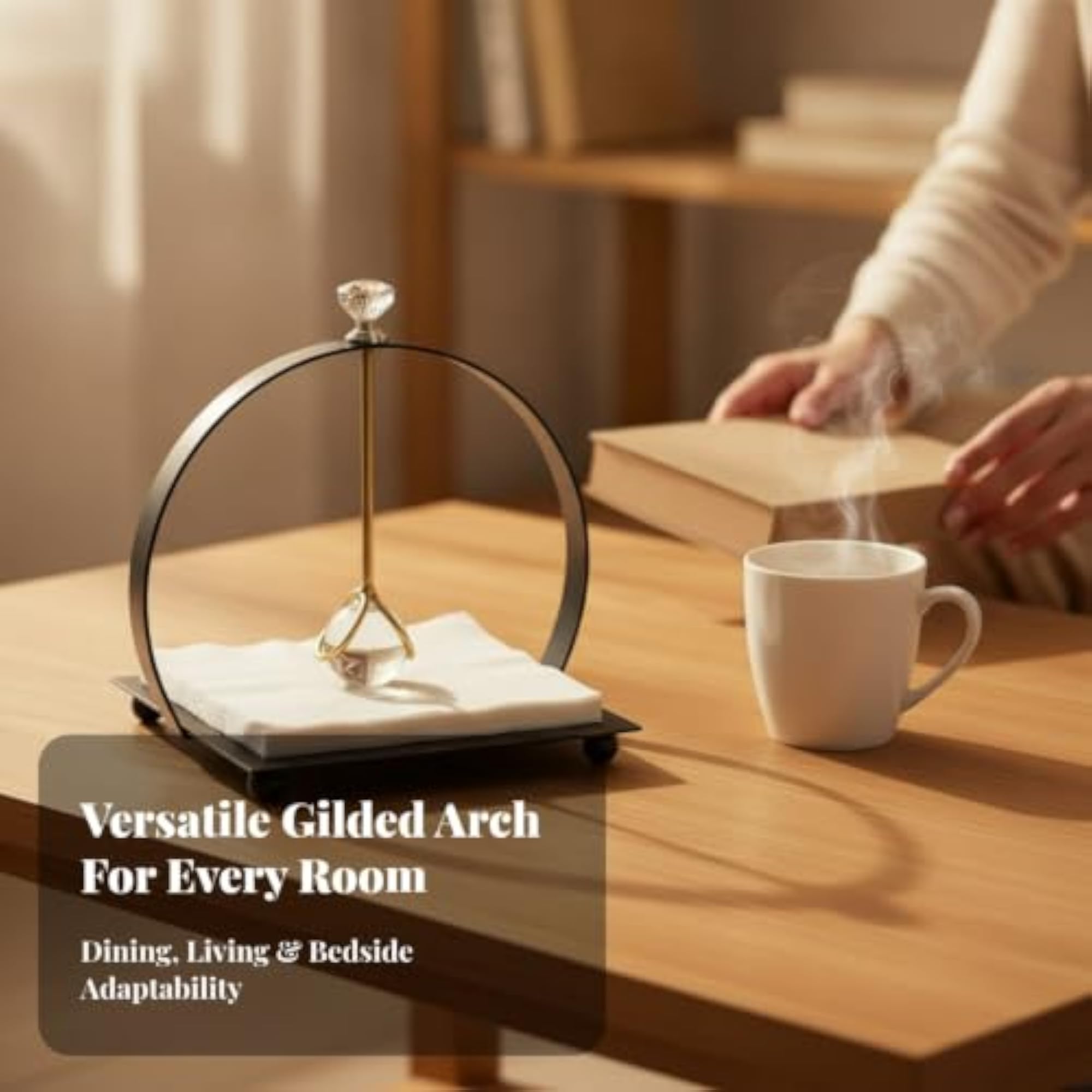 Compact Tabletop Tissue Holder with Pressing Collar, Modern Metal Design