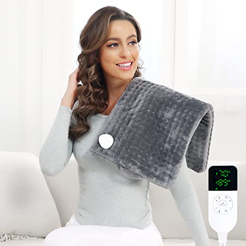 ALDIOUS Large Electric Heating Pad for Back Pain and Cramps Relief Neck Shoulder  Menstrual Pain & Sore Muscle Relief -Extra Large [12 x24 ] - Auto Shut-Off Function -Machine-Washable（Gray）