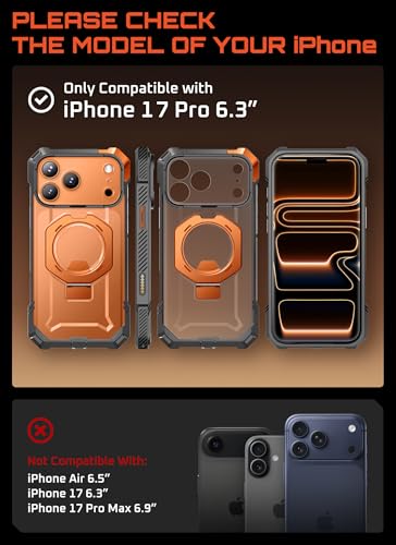 Image of SUPCASE for iPhone 17 Pro Case with Stand & Camera Control Button, Coral | Compatible with MagSafe, Military-Grade Drop Protection, Anti-Slip Grip, Heavy Duty Magnetic Phone Case, Unicorn Beetle Grip