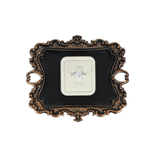 Image of Funly mee Antique Trinket Dish Vintage Jewelry Tray, Ring Holder (Black & Gold, S)