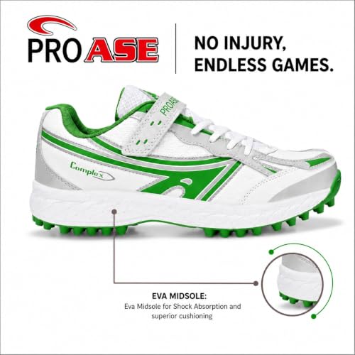 Image of Pro ASE Lightweight Cricket Shoes - Durable & Comfortable | Ideal for Turf, Ground & Hard Surfaces | Allrounder Design with Studs, Velcro & Superior Grip | White, Blue, Green, Red
