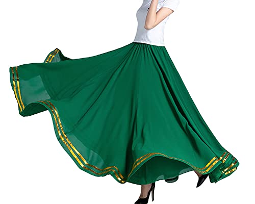 GUOCU Femme A-Ligne Jupon Long Jupe Brillante en Mousseline de Soie Square Dance Maxi Danseuse de Ballet Jupe Performance Flamenco Tribal Training Danse du Ventre DVertSG720 XL
