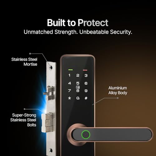 Image of QUBO Smart Door Lock Essential Copper from Hero Group | 7-Way Unlocking | Mobile App | Fingerprint | OTP Remote Unlocking | PIN | RFID Card | Mechanical Key | 2 Year Brand Warranty |