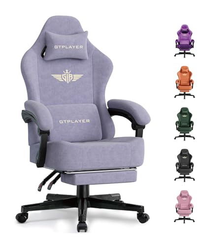 GTPLAYER Gaming Chair with Pocket Spring Cushion High Back Ergonomic Computer Chair with Footrest for Adults Lumbar Support Swivel Game Chair for Office Gaming 350LBS Fabric Macaron Purple